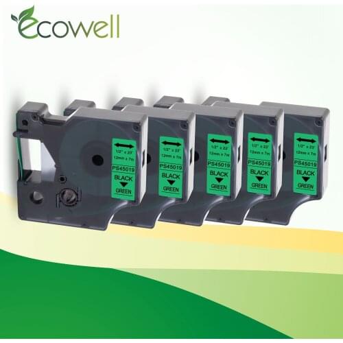 Ecowell 45019 Compatible Dymo D1 label tape Black on Green typewriter ribbon compatible for Dymo label printer 160 Label Maker