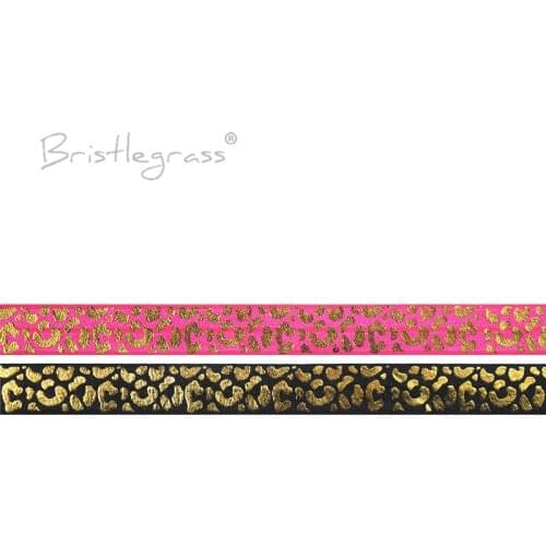 BRISTLEGRASS 5 Yard 5/8" 15mm Leopard Gold Foil Print FOE Foldover Elastic Spandex Band Hair Tie Headband Tutu Dress Sewing Trim
