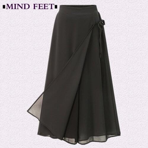 MIND FEET Summer 2018 Chiffon Women Loose Wide Leg Pants Yarn Drawstring Black Calf-length Cool Culotte Women Casual Wide Pants