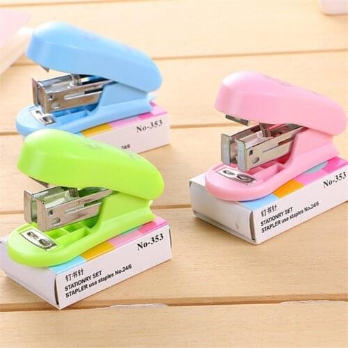 Mini Portable Colorful Stapler Set Cute Office School Supplies Staionery Paper Clip Binding Binder Book With Staples