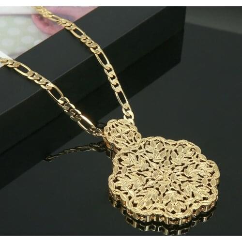 Ethiopian Trendy Flower Pendant Necklaces African Gold Color Hollow Flower Chain Jewelry