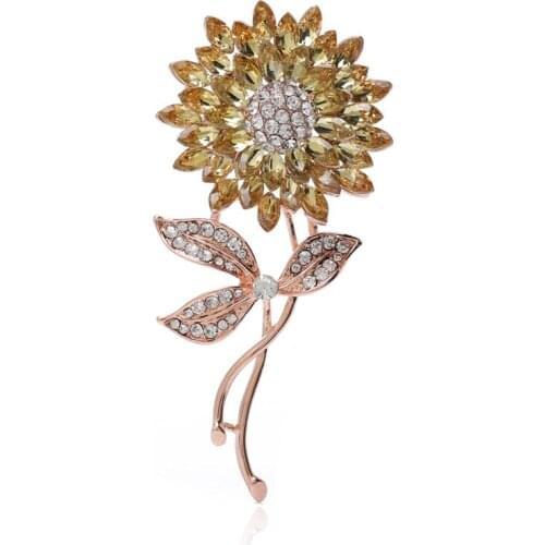 MOONROCY Rose Gold Color Crystal Brooch Yellow SunFlower OL Trendy Jewelry Wholesale for Women Gift Dropshipping