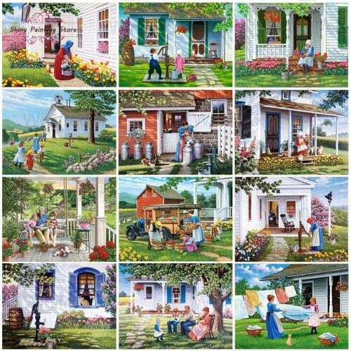DIY Diamond Painting Landscape Garden House 5D Diamond Cross Stitch Kit Family Portrait Pictures Of Rhinestones Home Decoration