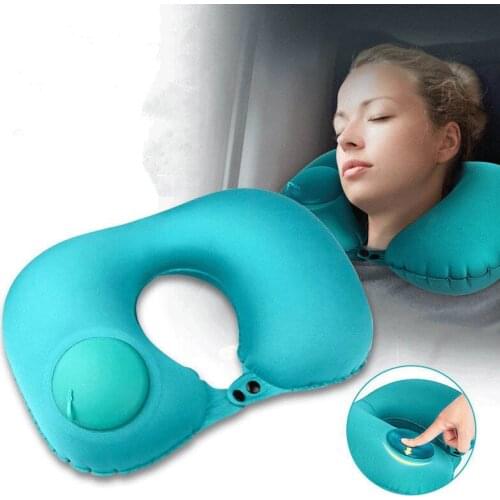 Press The Automatic Inflatable Pillow Travel Inflatable U-shaped Neck Pillow Press Type Air U-shaped Pillow Free Shipping