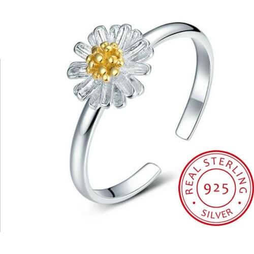 New Handmade Chrysanthemum Flower Shape Real 925-sterling-silver Adjustable Rings Fine Jewelry for Women LMRY007