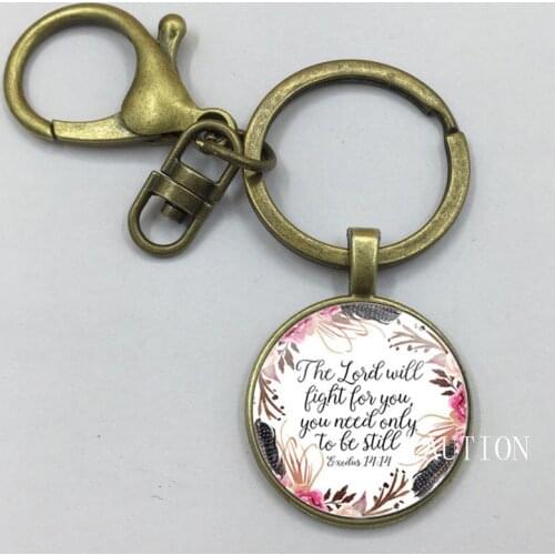 NEW The Lord will fight for you You need only Be Still Keychain Bible Verse Exodus 14 14 Cabochon Charm Inspirational Jewelry