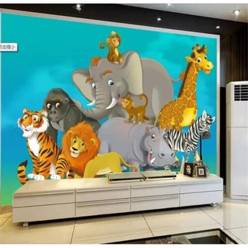 Beibehang Wallpaper Mural Custom Living Room Bedroom Animal World Elephant Giraffe Lion Tiger Zebra Monkey Mural Background