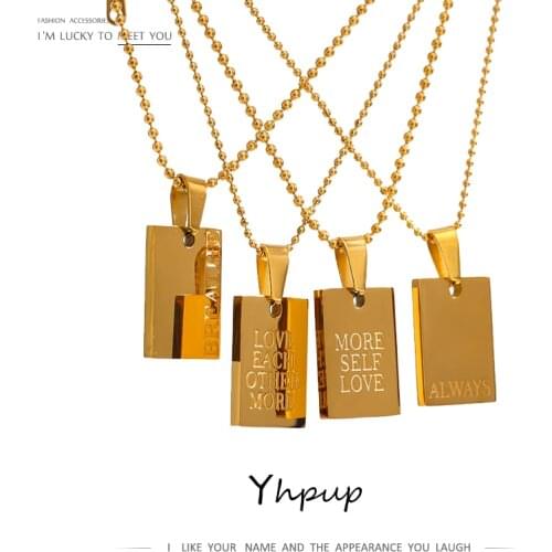 Yhpup Stainless Steel Square Pendant Necklace Trendy 18 K PVD Plated Collar Necklace Waterproof Jewelry цепочка на шею женская
