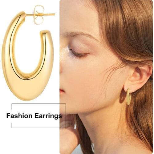 Flat Hoop Earrings for Women, Stainless Steel Gold Filled, Geometry Large Big Hoops , Statement Jewelry