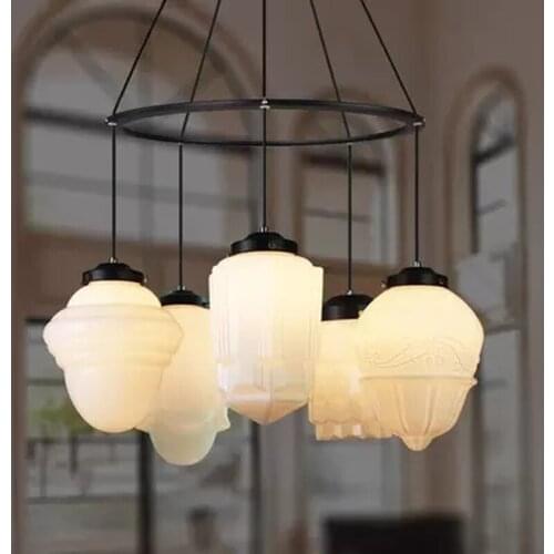 Art Deco suspension lamp dinning room vintage milk glass pendant lamp white glass pendant light Nordic lighting hotel restaurant