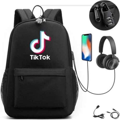 Hot TIK TOK Backpack Boys Girls SchoolBag Travel Backpack USB Charging Backpack With Headphones Hole Student Bag