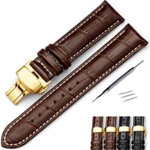 Genuine Leather watch band 16 18 19 20 21 22 24 mm Watche Band strap Belt Watchband Gold Folding Clasp / Buckle + Tool