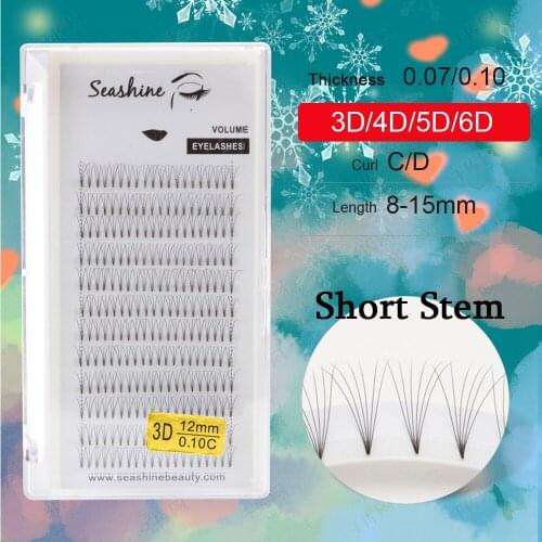 Seashine Russian Volume Eyelashes Extension Short Stem Pre made Fans C/D Curl Mink Lash Eyelash Individual Extensions