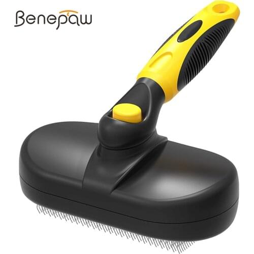 Benepaw Self Cleaning Dog Grooming Brush Skin-friendly Comfortable Anti-slip Handle Pet Comb Removes Loose Hair Mats Tangles