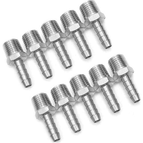 The Bar Production Stainless Steel 316 Barb Fitting Coupler / Connector 1/4" Hose ID x 1/4" Male NPT Air Fuel Water