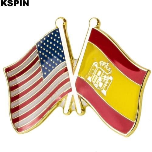 U.S.A Spain Friendship Flag Metal Pin Badges Decorative Brooch Pins for Clothes XY0298