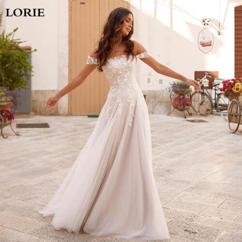 LORIE Lace Wedding Dresses Off the Shoulder Appliques Empire Bride Dress Wedding Gown Free Shipping Robe De Mariee