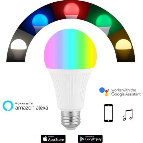E27 B22 LED Bulb WiFi Voice Contro RGB Energy Saving Dimming Colorful Smart Light Bulbs Compatible with Alexa and Google Home