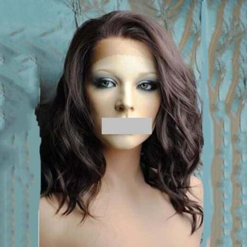 Heat Resistant Synthetic Lace Front Wig Wavy Dark Brown Long Wigs 12inch