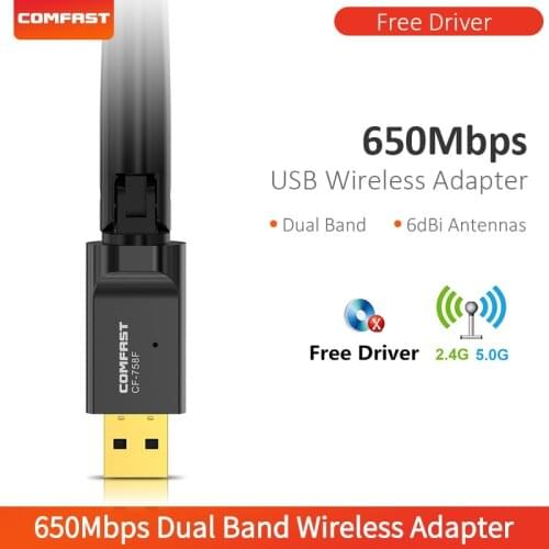 COMFAST Wi fi USB Adapter RTL8811CU 5.8GHz+2.4GHz Wi-fi Receiver 650Mbps Free Driver wifi adapter 5ghz PC Antenna wifi dongle
