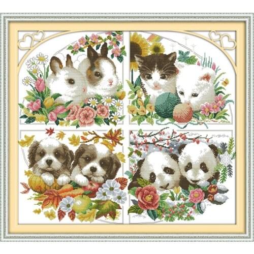 Everlasting Love Four Seasons Animal Chinese Cross Stitch Kits Ecological Cotton Stamped 11CT DIY New Year Decorations For Home