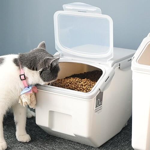 Large Capacity Sealed Pet Cat Food Storage Box Rice Storage Bucket With Spoon Pet Dry Food Storage Organizer Dispenser Feeder