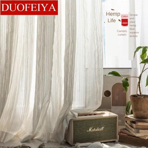 Japanese type contracted cotton linen stripe curtain yarn is used at balcony gauze shade kitchen bedroom sitting room curtain