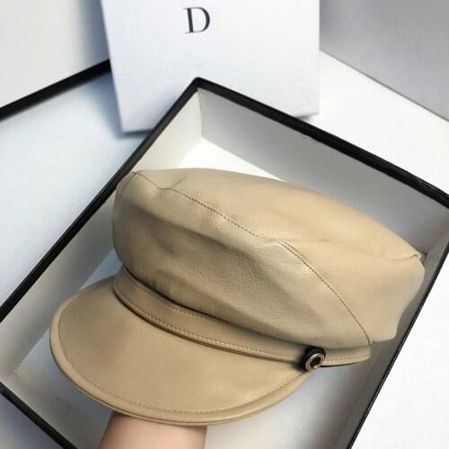 New Hats For Women Winter Autumn Military Hat PU Soft Leather Sailor Cap Internet Celebrity Ladies Casual Beret Flat Top Caps