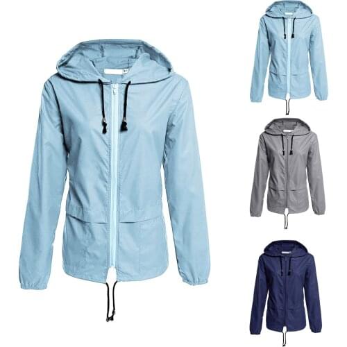 Women 2021 Solid Windbreaker Jacket New Long Sleeve Solid Thin Skin Loose Hooded Zipper Outerwear Casual Sport Coat Chaquetas