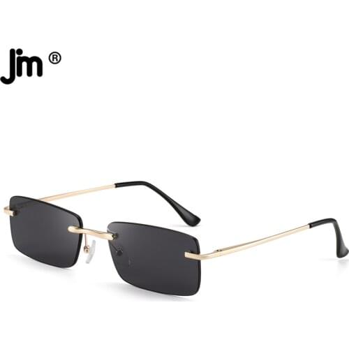 Square Sunglasses Women Men Retro Fashion Rectangle Rimless Sunglasses Black
