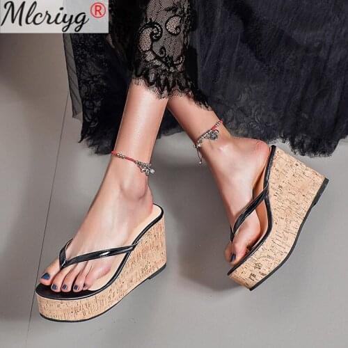 Sexy Super High Heels Large Size 35-43 Platform Wedges Pinch Slippers Mules Slippers Shoes 2021 Summer New Women Heels Slippers