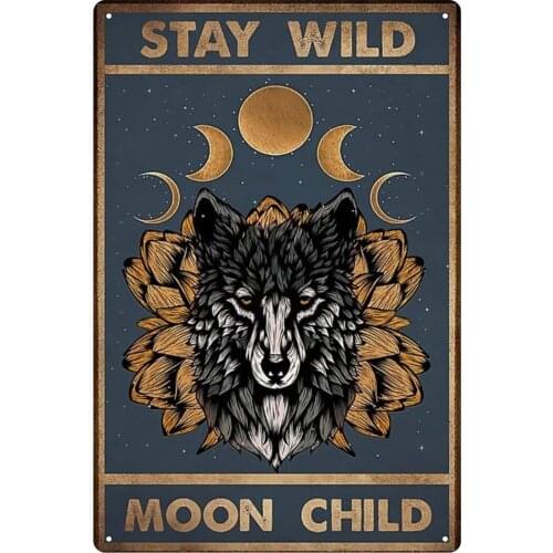 Wolf and Moon Tin Logo Vintage Bar Club Cafe Man Cave Wall Decoration Vintage 8x12 Inch Gift Retro