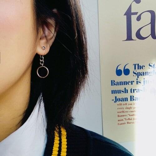 1Pair Simple Fashion Circle Earrings Circle Female Stud Earrings Temperament Web Celebrity Earrings Chain Pendant Earrings Punk