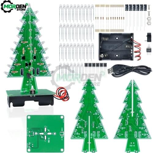 3 Color/7 Color DIY 3D Christmas Tree Soldering Practice Electronic Science Assemble DIY Kit Flashing LED PCB