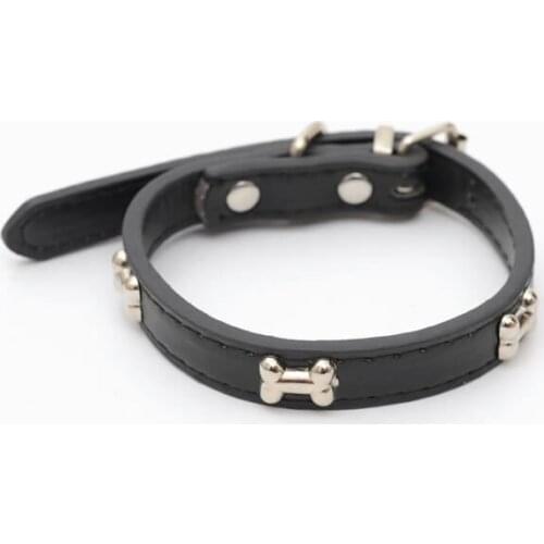 5 Colors Bone Pet Dog Collar Durable PU Leather Adjustable Puppy Cat Strap Collar S/M/L/XL 1.5cm