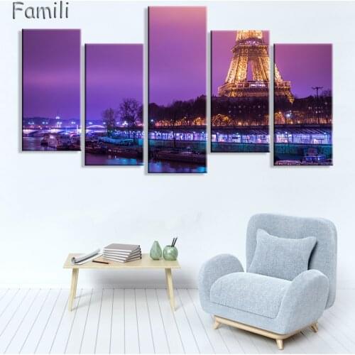 5pcs Canvas Picture Paris Eiffel Tower Painting Paintings on the wall Home Decoration Modular paintings on the wall