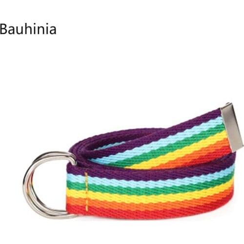 Bauhinia New Seven-color Double-loop Canvas Woven Belt With Buckle Personality Casual Candy Color High Quality Belt
