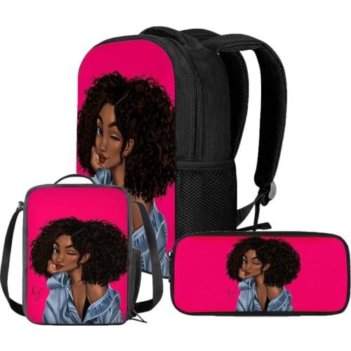 Custom Pattern Black Girl Afro Cartoon Backpack Set Little Boys Girls Cool Student Kids School Bagpack Children Bookbags Mochila