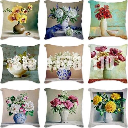 Flowers vase Orchid rose tulip Printed Decorative Pillowcase Polyester Throw Pillow Case Sofa Cushion Cover Home Pillow Cover