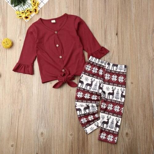 US Toddler Kids Baby Girls Christmas Clothes T-shirt Top Pants Outfits Tracksuit