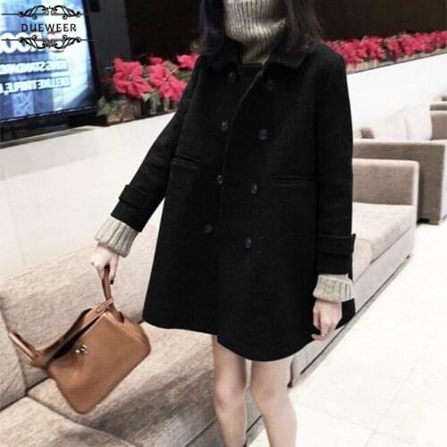 Wool Blends Women Solid Double Breast Thicker Warm Autumn Womens Outwear Overcoats Retro Ulzzang Korean Style Loose Trendy Chic