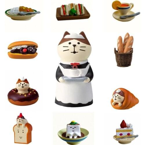 Cafe Bread Cake Sandwich Cartoon Female Cat Waitress Coffee Shop Scene Mini Doll