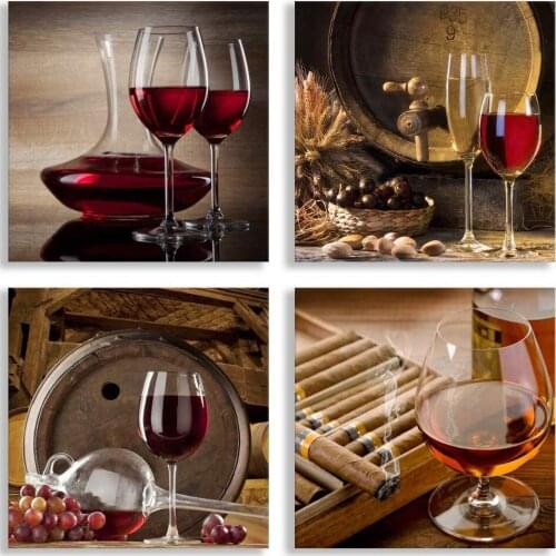 JHLJIAJUN 4 Pieces Canvas Painting Wine Coffee Kitchen Dining Room Living Room Decoration Painting Gift Wall Art Decoration