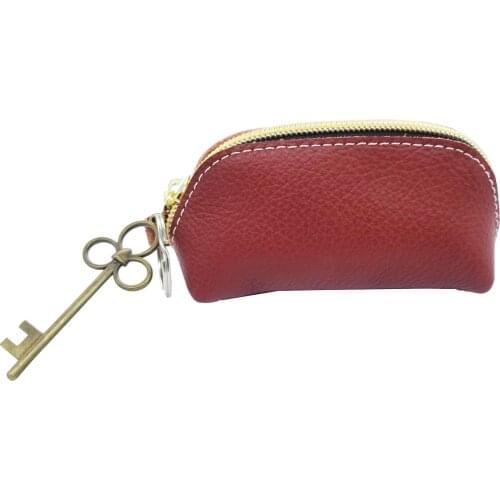 Genuine Leather Coin Purse Cowhide Card Holder Key Pattern Maroon Pink Durable High Class Luxury Pouch Bag Charm OEM Customize