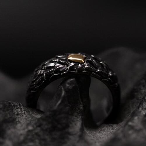 Retro Domineering Creative Black Dragon Scale Bronze Mens Ring Chinese Style Opening Adjustable Ring Trendy Boy Gifts