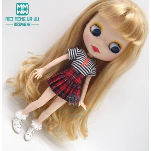 Blyth Doll Clothes Striped T-shirt, skirt, socks, leather shoes for Blyth Azone OB23 OB24 1/6 doll accessories