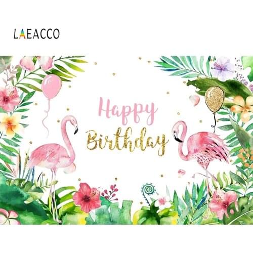 Laeacco Tropical Leaves Flowers Balloons Flamingo Photography Backdrops Photo Backgrounds Baby Birthday Photocall Photo Studio