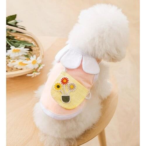 Cute Pet Summer Clothes Thin Vest with Satchel Design Breathable Soft Vest Flower Collar Puppy Cat Apparels, 3 Colors