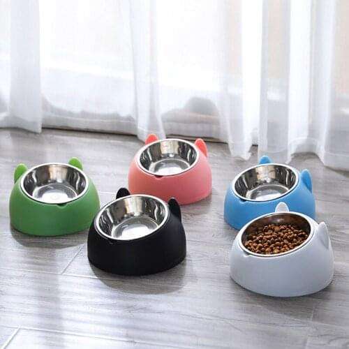 15 Degrees Cat Bowl Stainless Steel Pet Feeder Non-slip Large Capacity Dog Drinking Bowl Cute Puppy Food Container for Large Dog