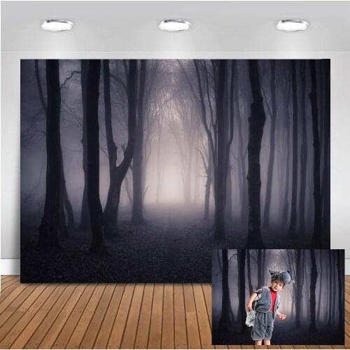 Misty Woods Halloween Backdrop Dark Gloomy Forest Vampire Witch Wizard Party Background Halloween Night Ghost Photography